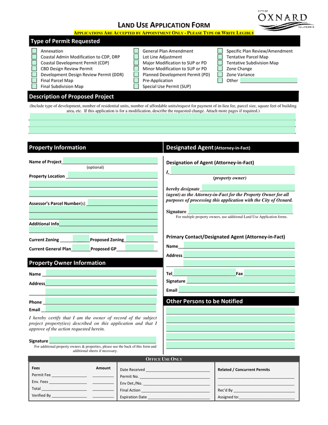 Land Use Application Form screenshot
