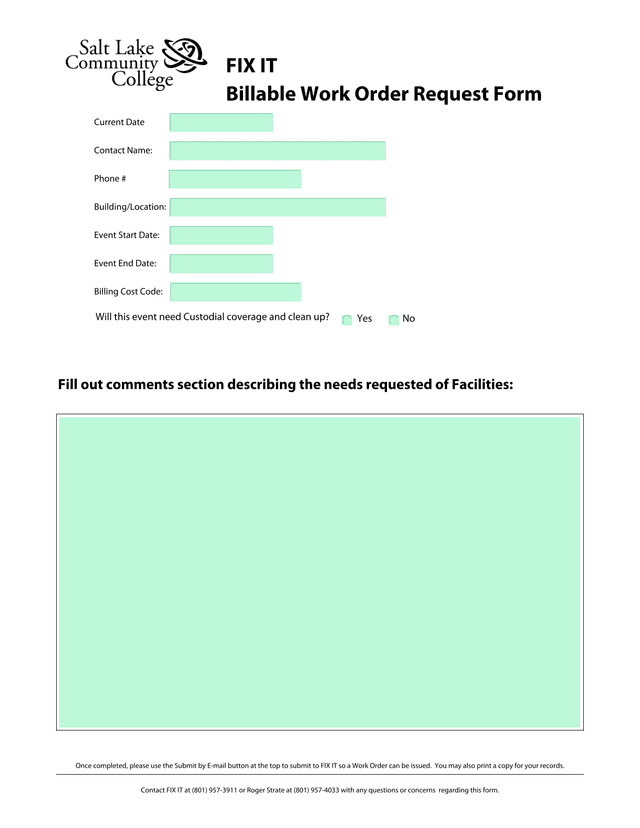 FIX IT Billable Work Order Request Form screenshot