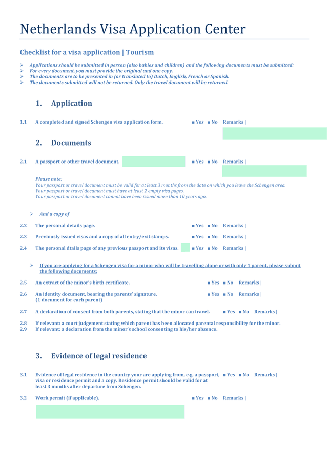 Netherlands Visa Application Center Checklist For A Visa Application  Tourism screenshot