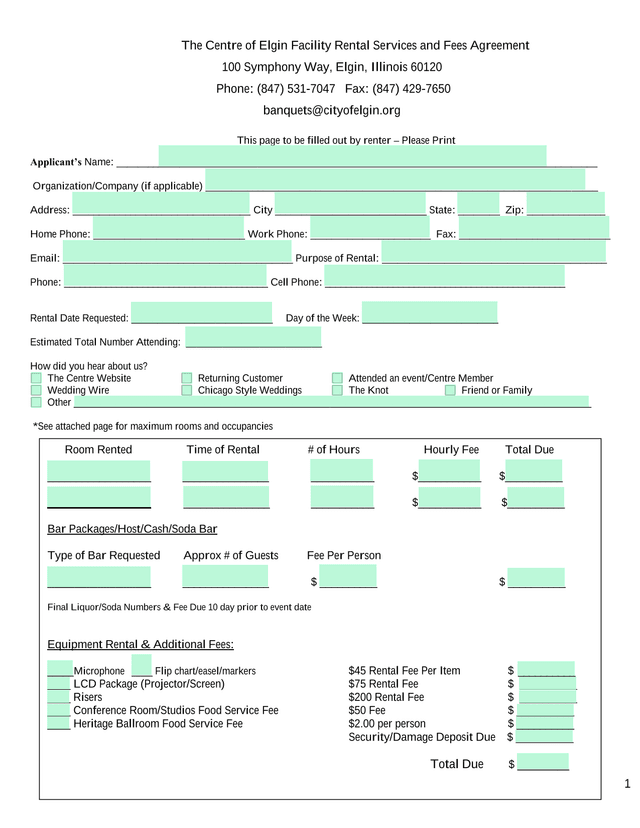 The Centre Of Elgin Facility Rental Services And Fees Agreement screenshot
