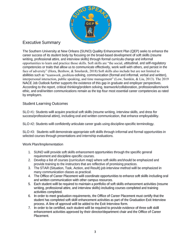 Southern University At New Orleans Quality Enhancement Plan (QEP) screenshot