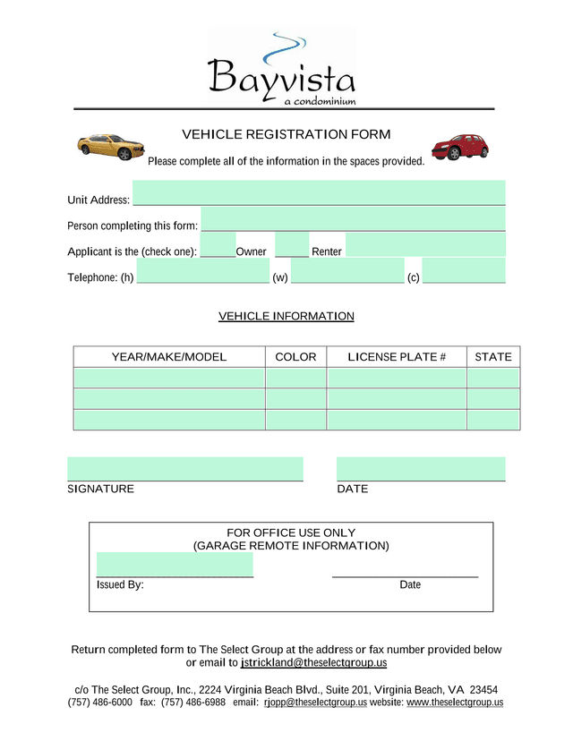 VEHICLE REGISTRATION FORM screenshot