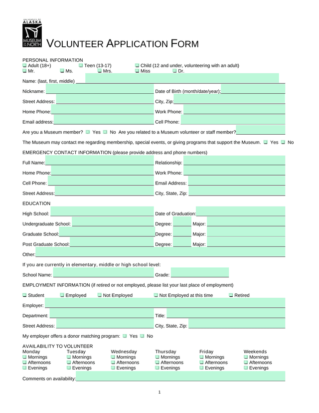 VOLUNTEER APPLICATION FORM screenshot