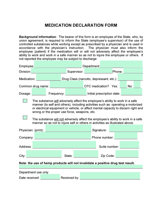 MEDICATION DECLARATION FORM screenshot