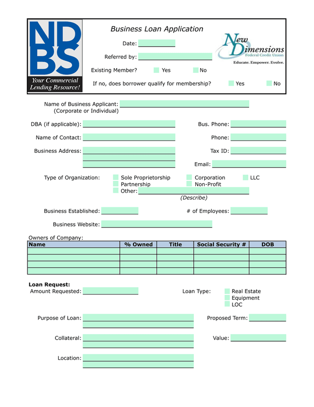 Business Loan Application screenshot