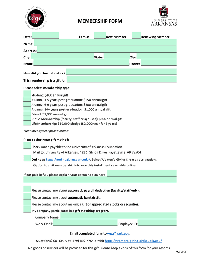 Membership Form screenshot
