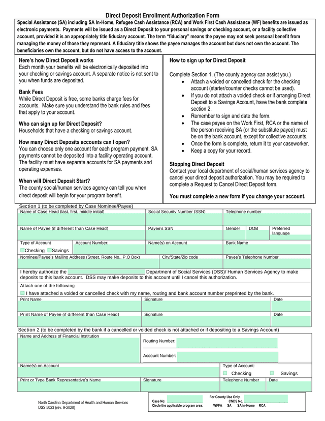 Direct Deposit Enrollment Authorization Form screenshot