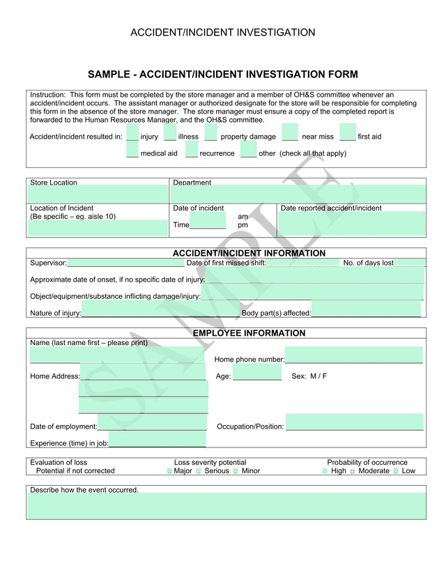 SAMPLE   ACCIDENTINCIDENT INVESTIGATION FORM screenshot