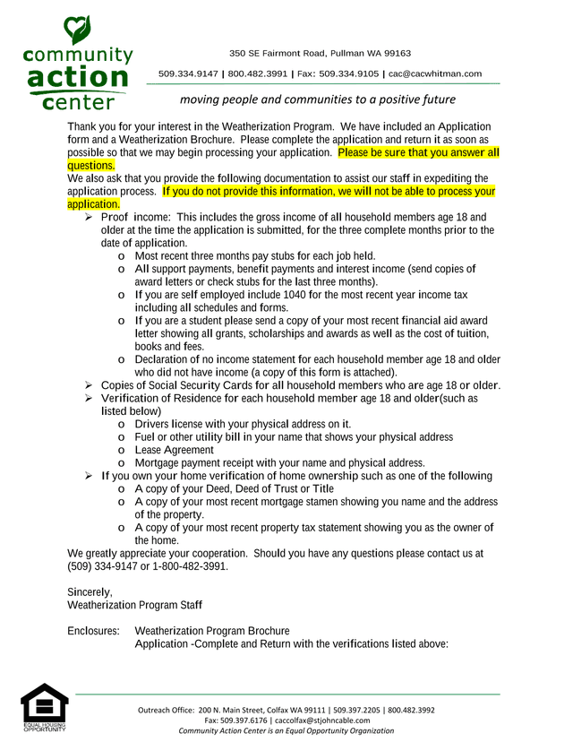 Weatherization Program Application screenshot
