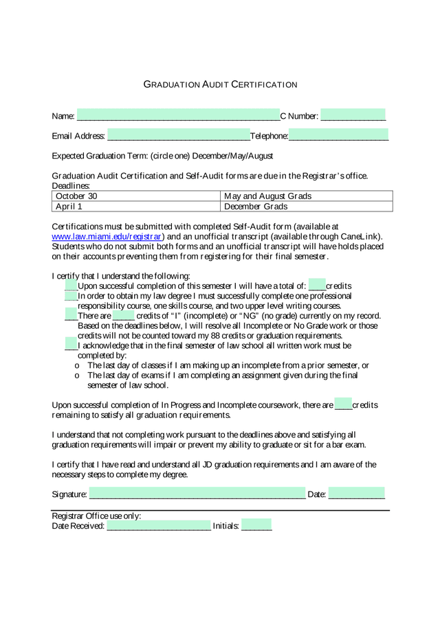 Graduation Audit Certification screenshot