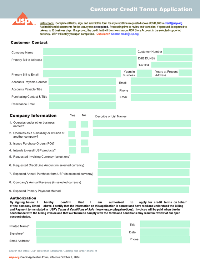 Customer Credit Terms Application screenshot