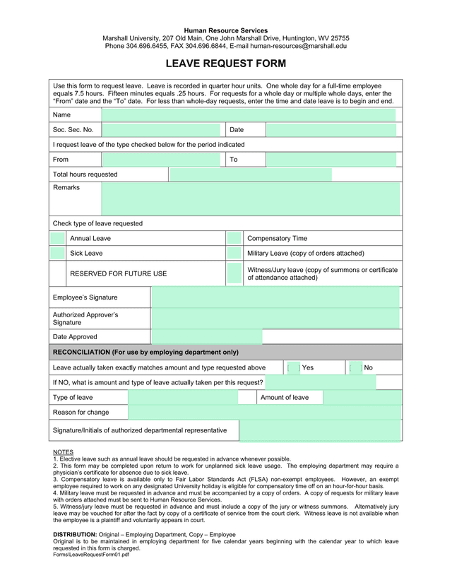 Leave Request Form screenshot