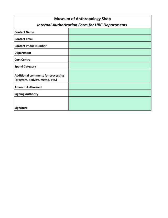 Internal Authorization Form For UBC Departments screenshot