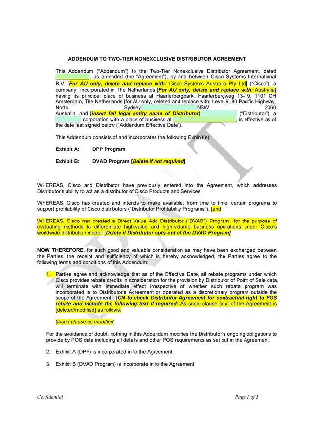 Addendum To Two Tier Nonexclusive Distributor Agreement screenshot