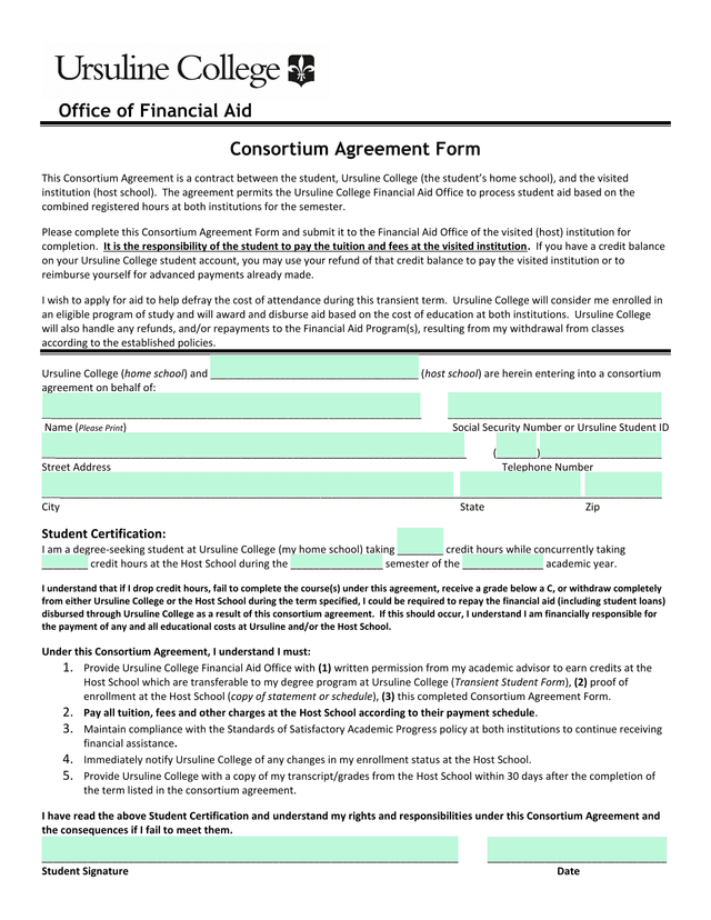 Consortium Agreement Form screenshot