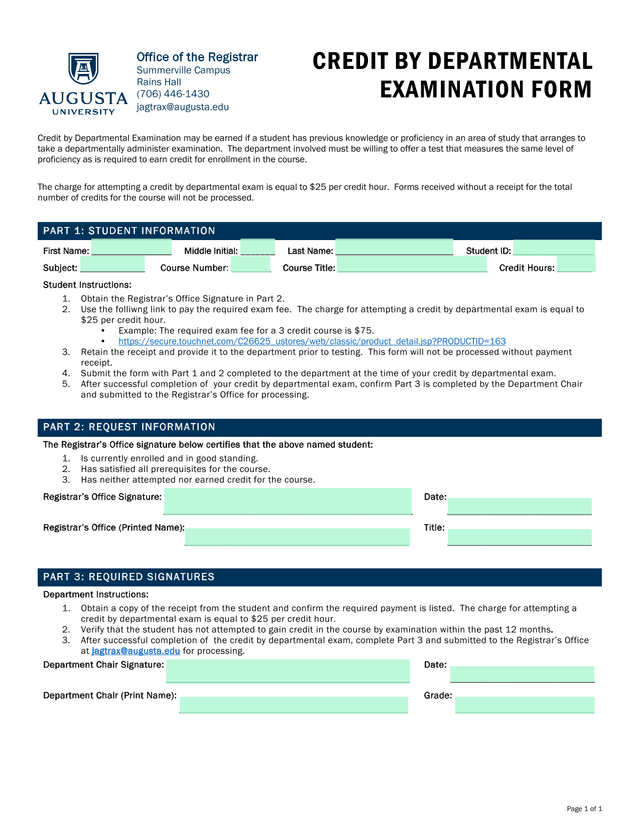 Credit By Departmental Examination Form screenshot