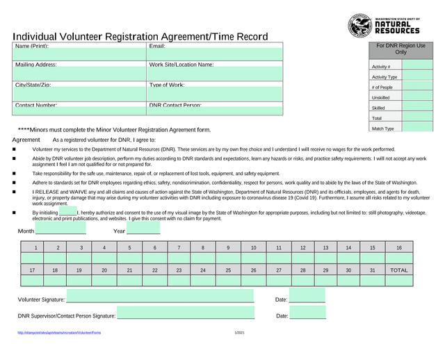 Individual Volunteer Registration AgreementTime Record screenshot