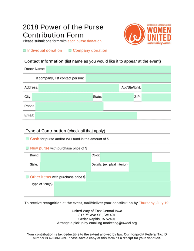 Power Of The Purse Contribution Form screenshot