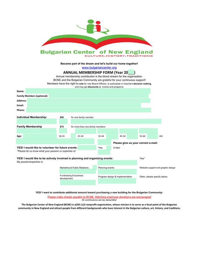 Annual Membership Form screenshot