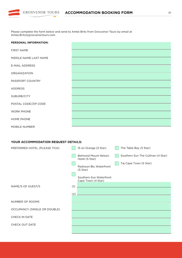 Accommodation Booking Form screenshot