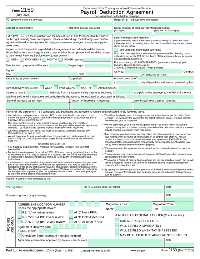 Form 2159 Payroll Deduction Agreement screenshot