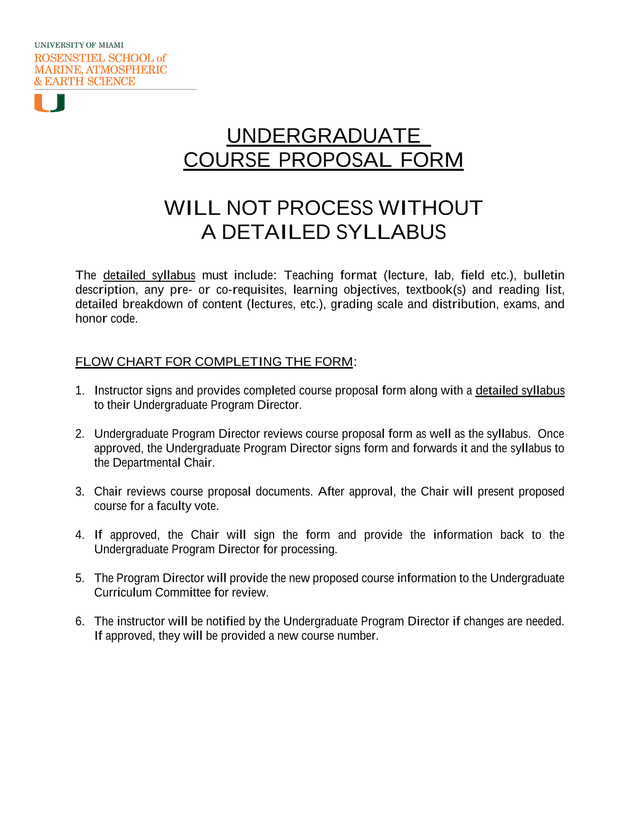 Undergraduate Course Proposal Form screenshot