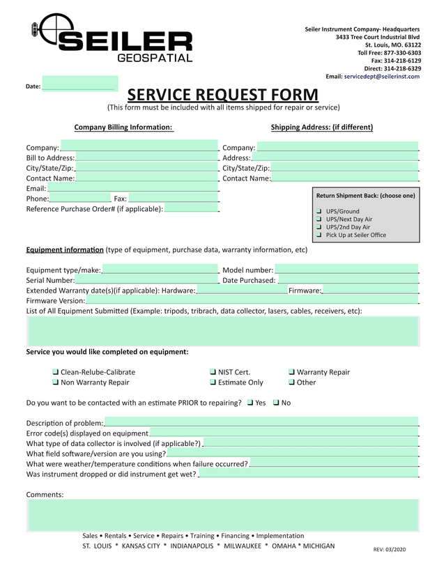 SERVICE REQUEST FORM screenshot