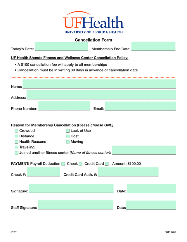 Cancellation Form screenshot