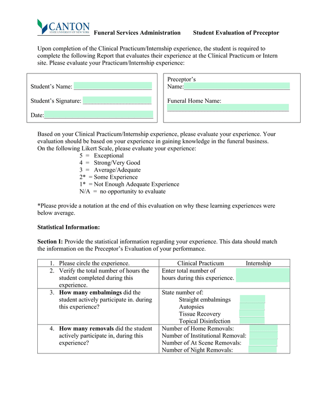 Student Evaluation Of Preceptor screenshot