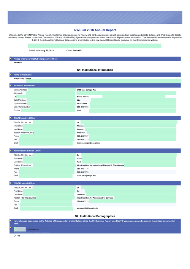 NWCCU 2018 Annual Report screenshot