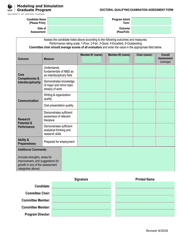 DOCTORAL QUALIFYING EXAMINATION ASSESSMENT FORM screenshot