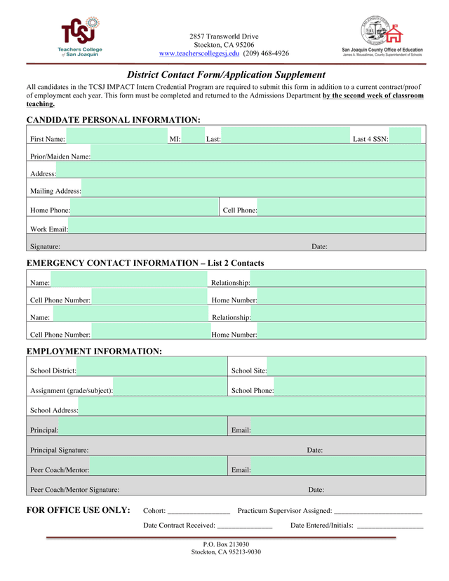 District Contact FormApplication Supplement screenshot