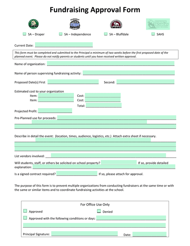 Fundraising Approval Form screenshot