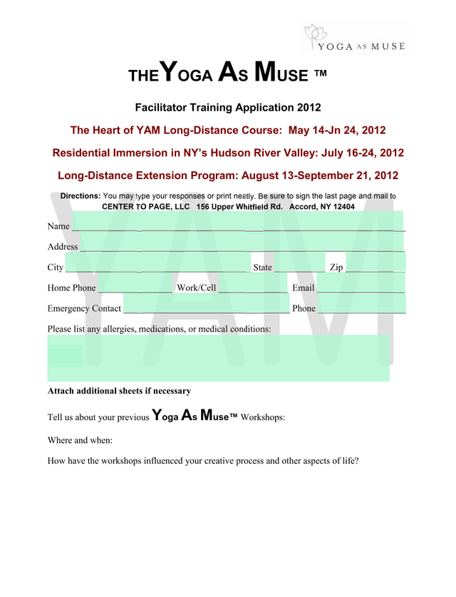 THEYOGA AS MUSE  Facilitator Training Application 2012 screenshot