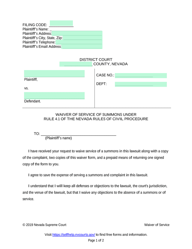Waiver Of Service screenshot