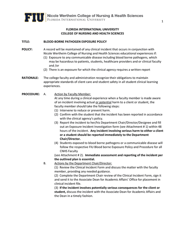 Blood Borne Pathogen Exposure Policy screenshot