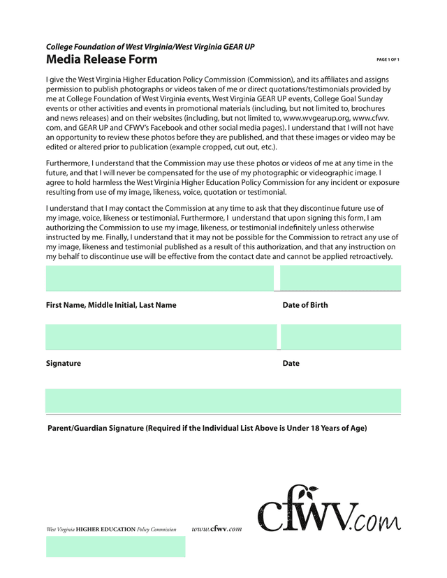 Media Release Form screenshot