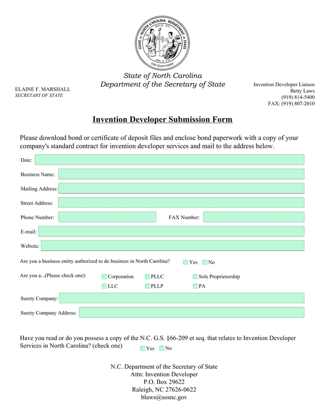 Invention Developer Submission Form screenshot