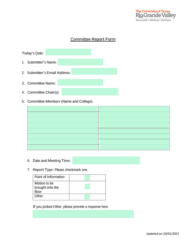 Committee Report Form screenshot