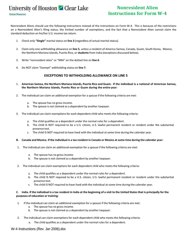W 4 Instructions For Nonresident Aliens screenshot
