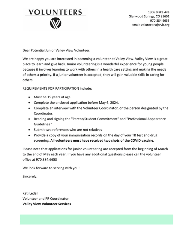 Junior Volunteer Application screenshot