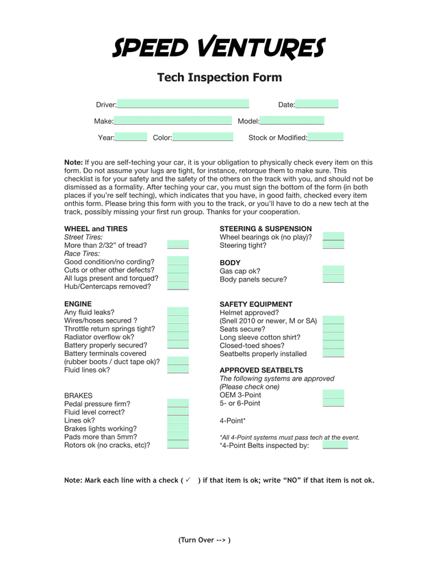 Tech Inspection Form screenshot