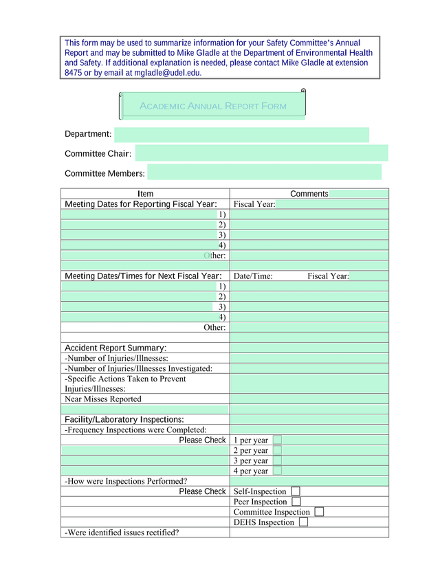 ACADEMIC ANNUAL REPORT FORM screenshot
