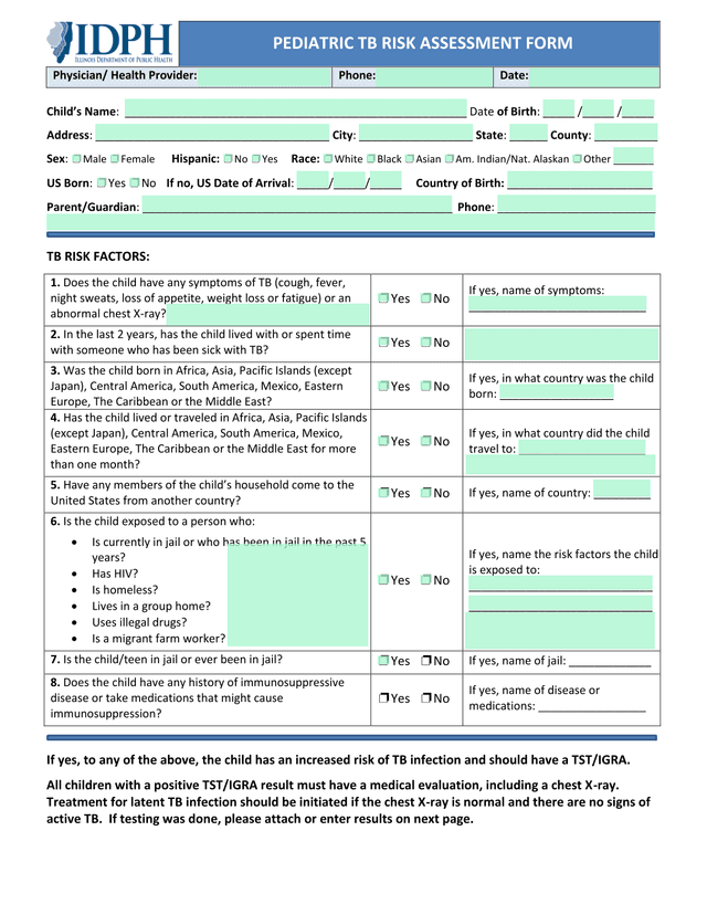 PEDIATRIC TB RISK ASSESSMENT FORM screenshot