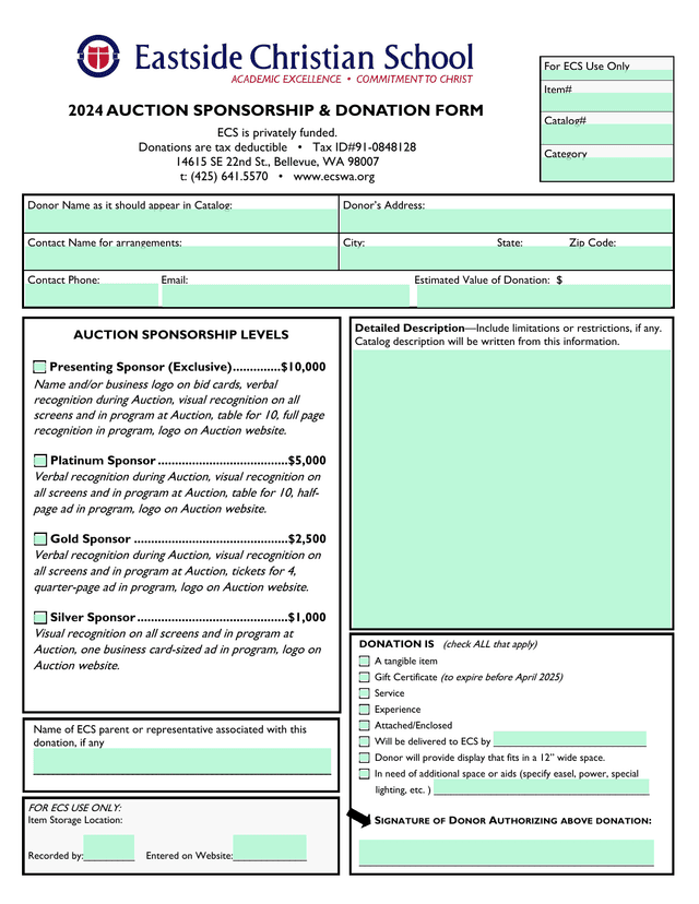 Auction Donation Form screenshot