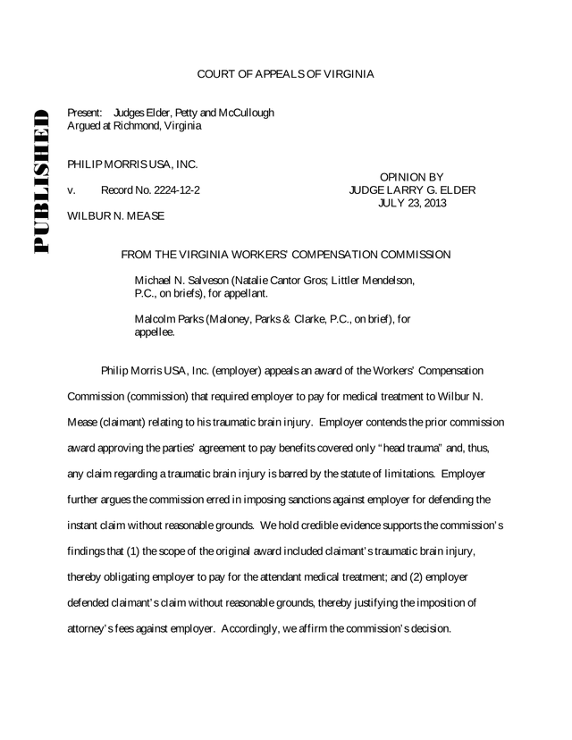 Philip Morris USA, Inc. V. Wilbur N. Mease screenshot