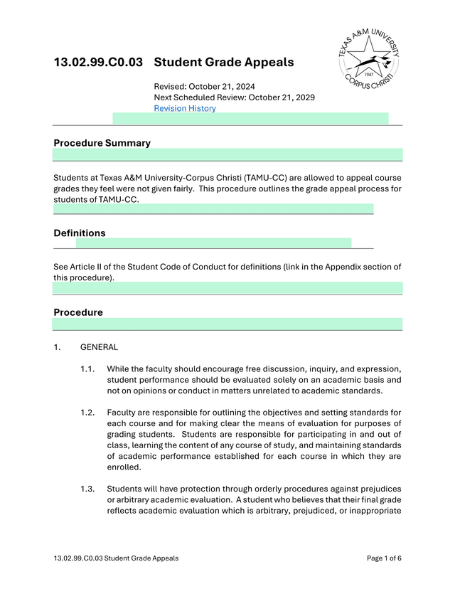 13.02.99.C0.03 Student Grade Appeals screenshot