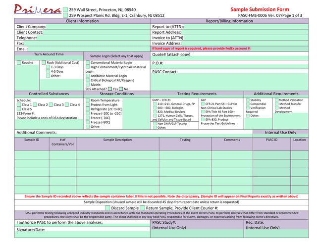Sample Submission Form screenshot