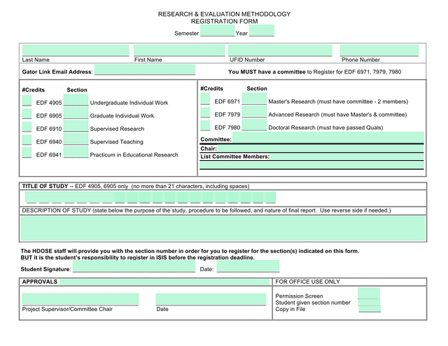Research  Evaluation Methodology Registration Form screenshot