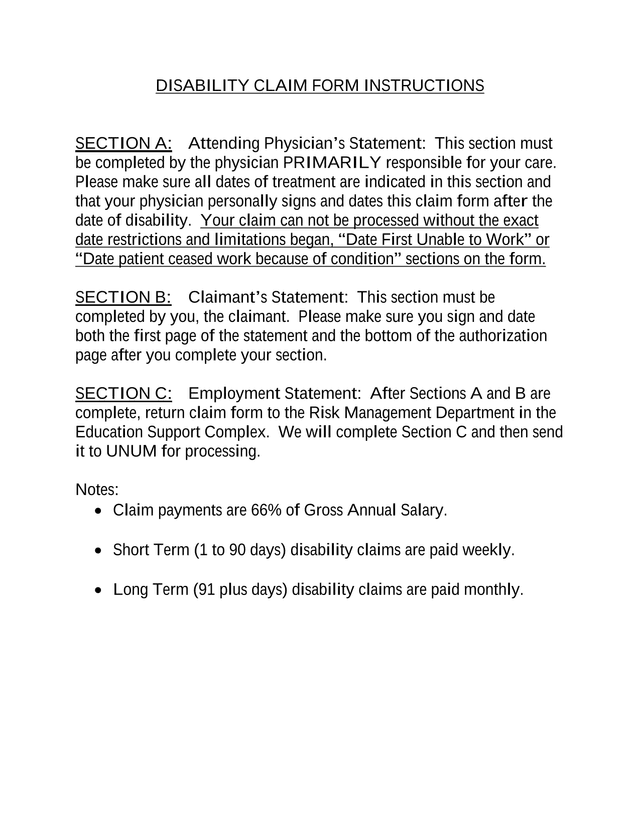 Disability Claim Form Instructions screenshot